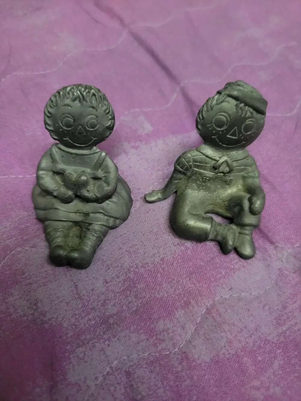 Vintage Pewter Miniatures Of Raggedy Ann & Andy